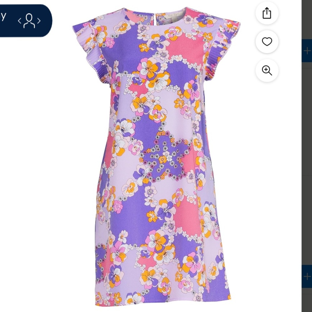 Nine.Eight Women's Purple Print Shift Flouncy Pleated Sleeve Dress Sz S